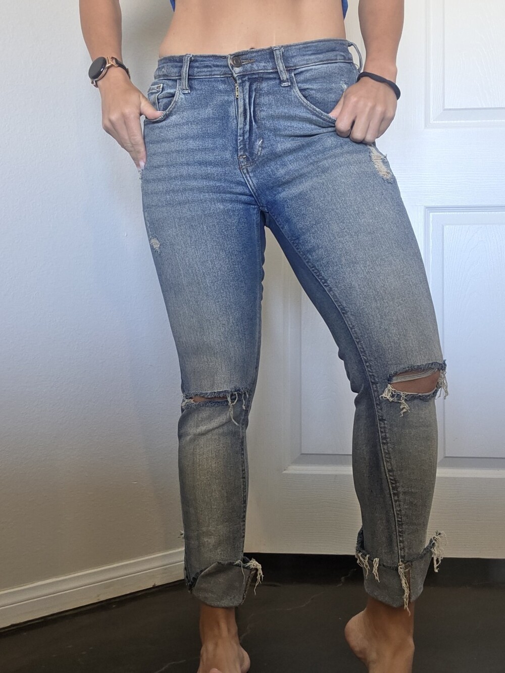 KENSIE Distressed High-Rise Blue Women’s Jeans